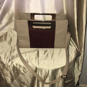 Structured  nude and maroon handbag!!!